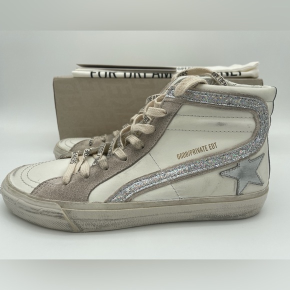 NEW GOLDEN GOOSE HIGH TOP SLIDE ZIP WHITE LEATHER STAR SNEAKERS BOX NIB! - Picture 5 of 11